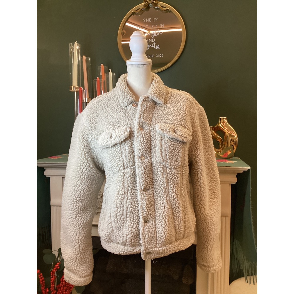PacSun Womens Sherpa Trucker Jacket Cream‎ Size M